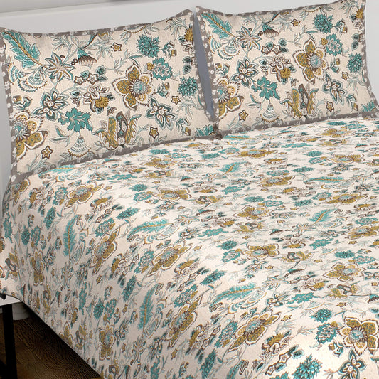 100% Cotton King Jaipuri Prints Flat Bedsheet (Pack of 1, Green)