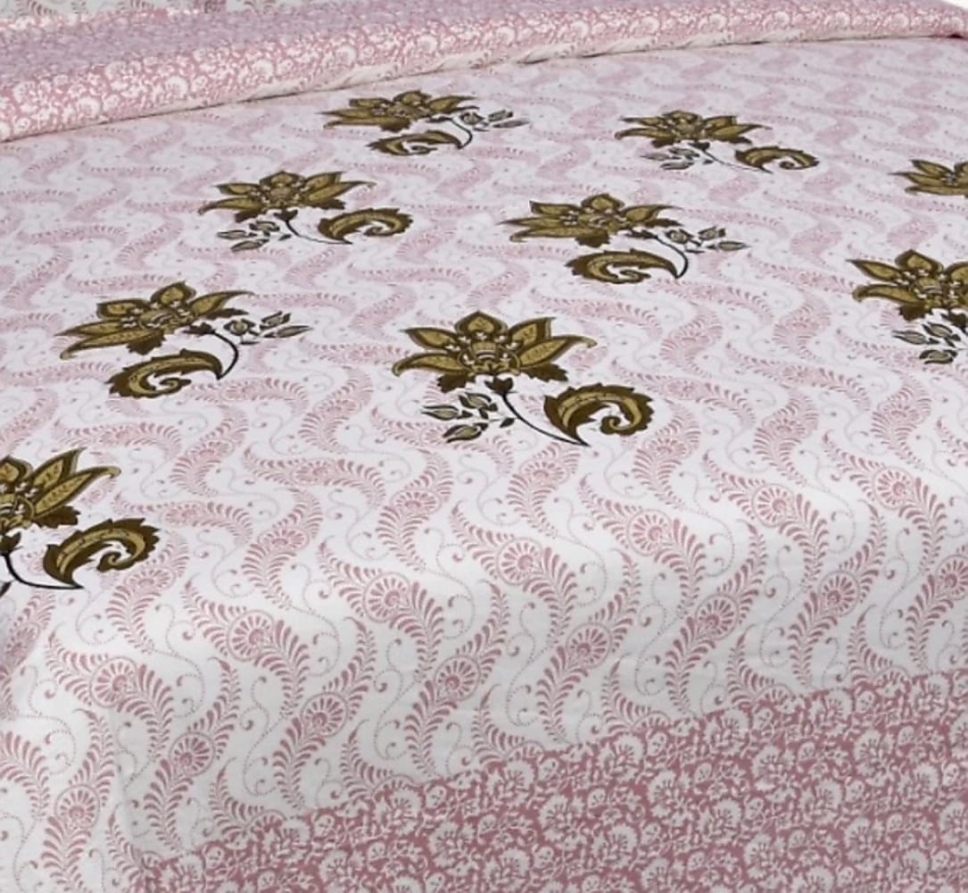 Rajasthani Print Cotton Double Bedsheet with 2 Pillow Covers (Pack of 1, Pink)