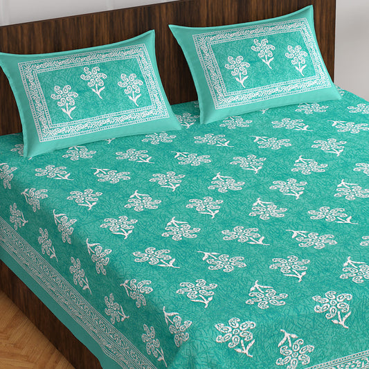 1 Jaipuri Traditional Double Bed Bedsheet with 2 Pillow Covers