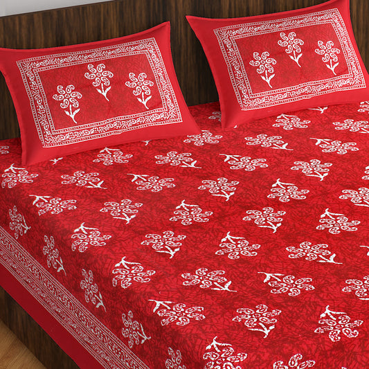 1 Jaipuri Traditional Double Bed Bedsheet with 2 Pillow Covers
