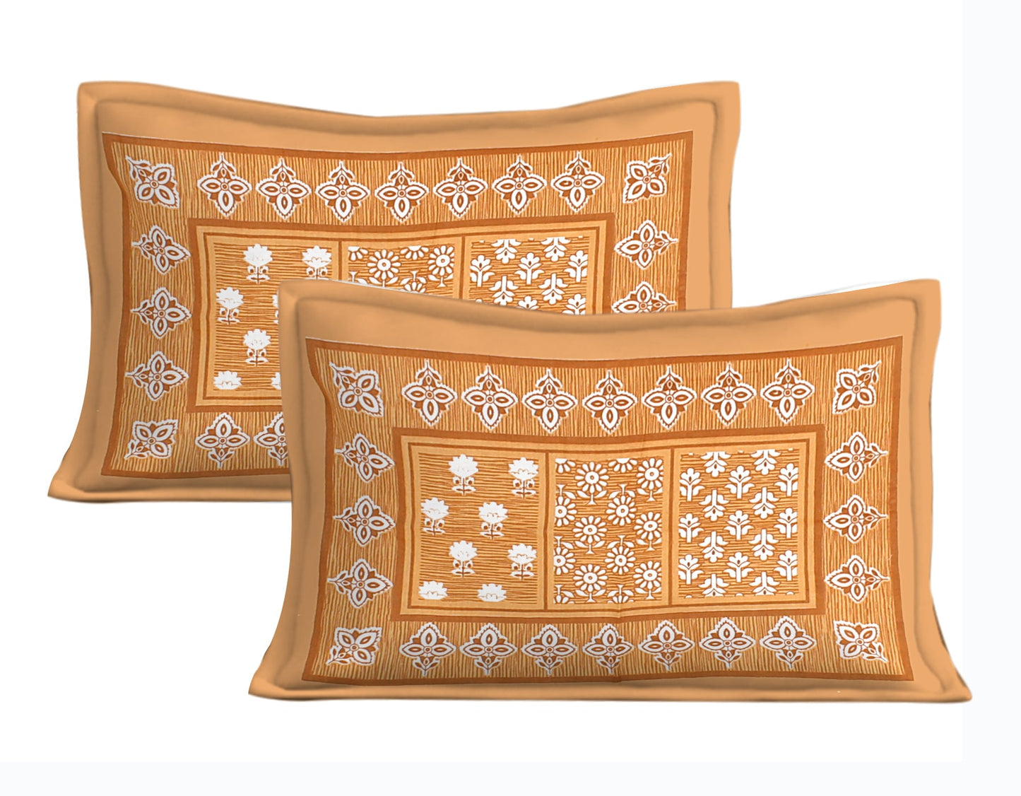 Cotton Double 3D Printed Flat Bedsheet (Pack of 1, Mustrd)