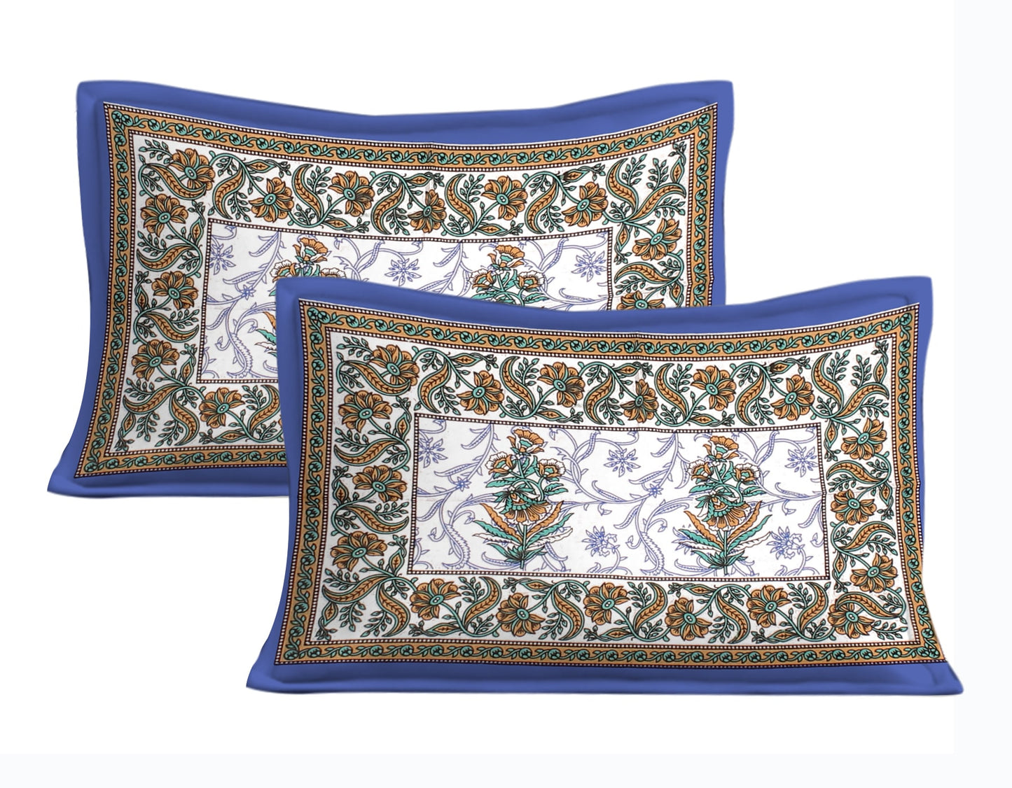Cotton Double Jaipuri Prints Flat Bedsheet With 2 Pillow Cover