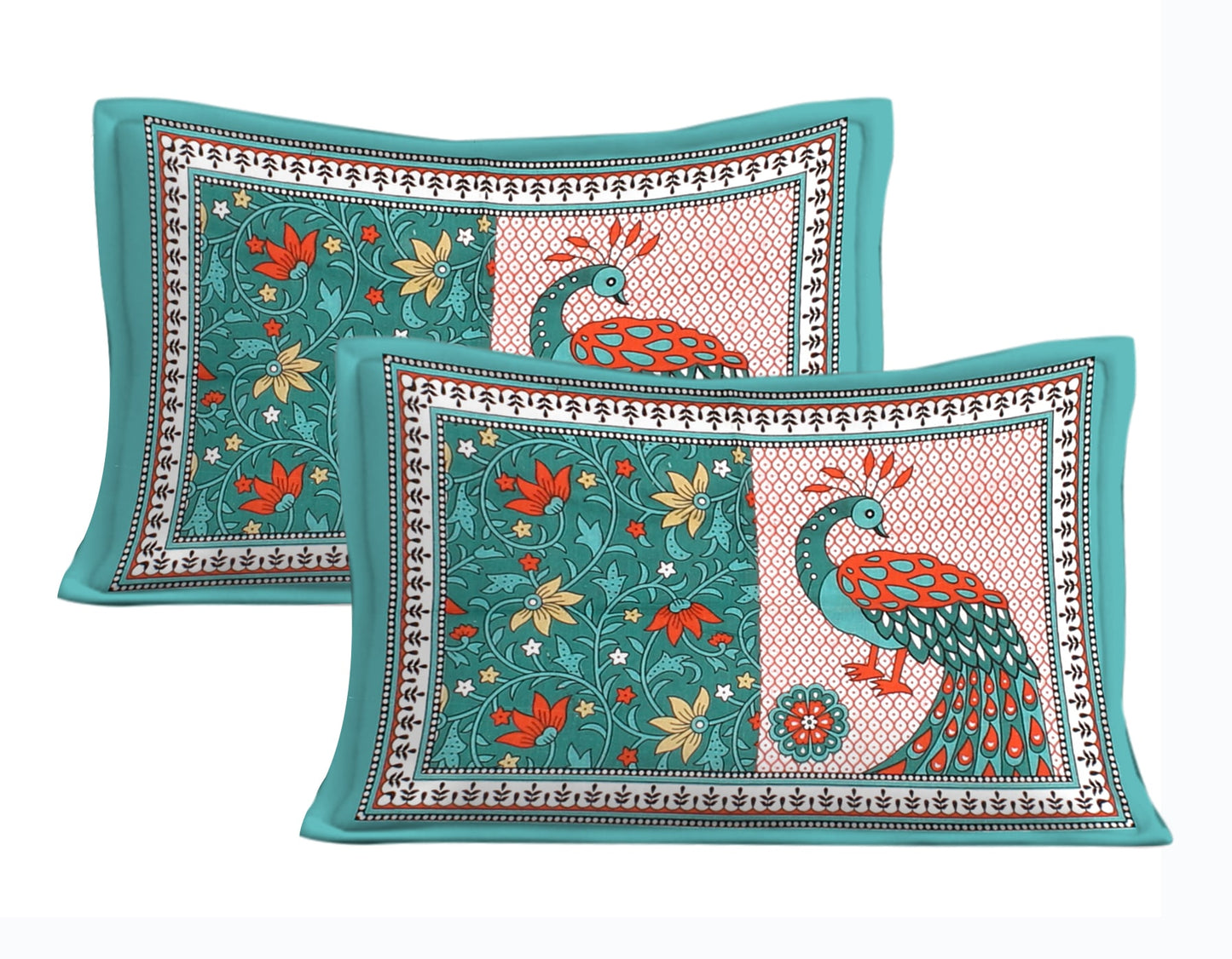 Cotton Double Jaipuri Prints Flat Bedsheet With 2 Pillow Cover