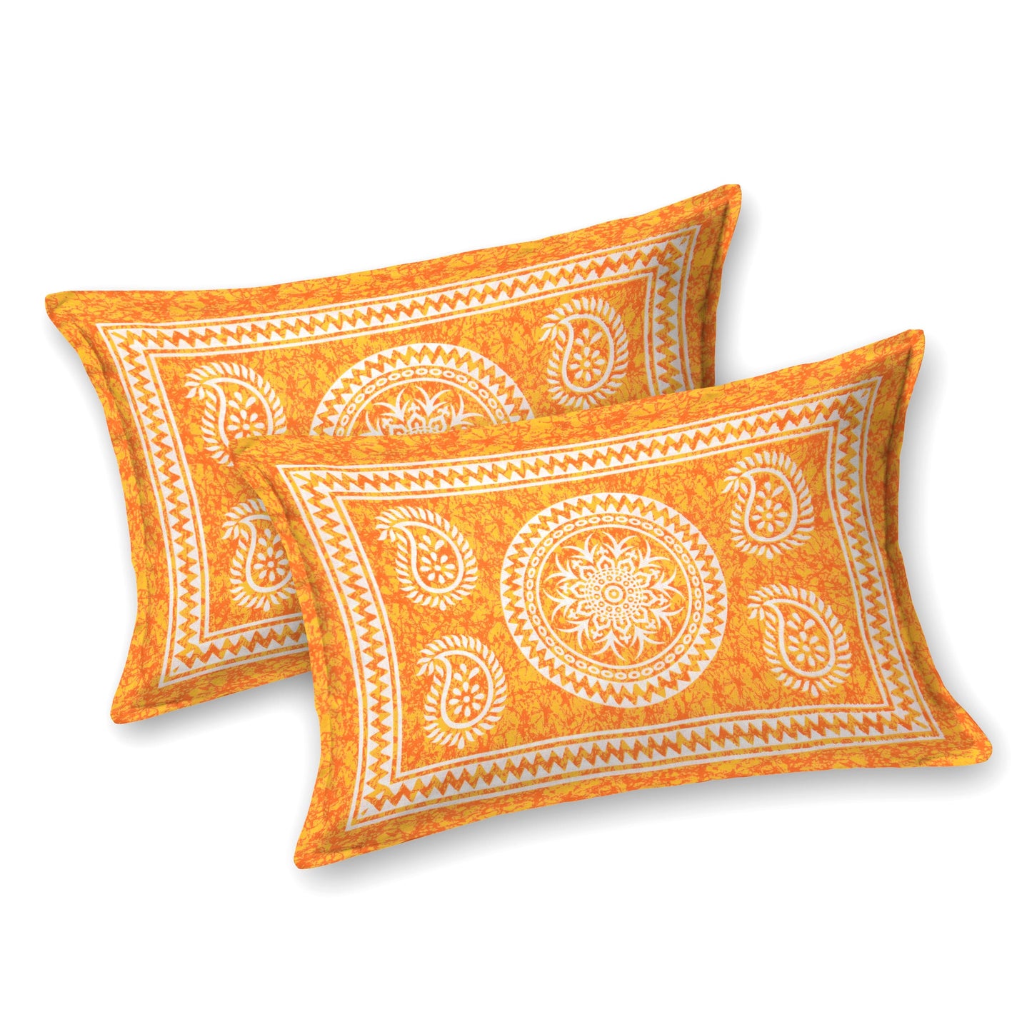 Cotton Double Jaipuri Prints Flat Bedsheet With 2 Pillow Cover