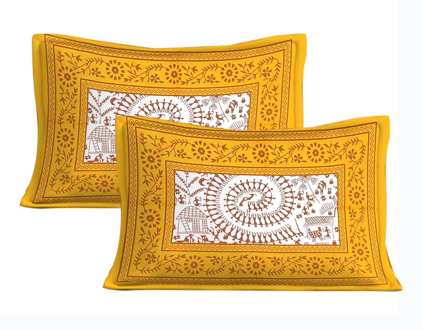 Cotton Double Jaipuri Prints Flat Bedsheet With 2 Pillow Cover