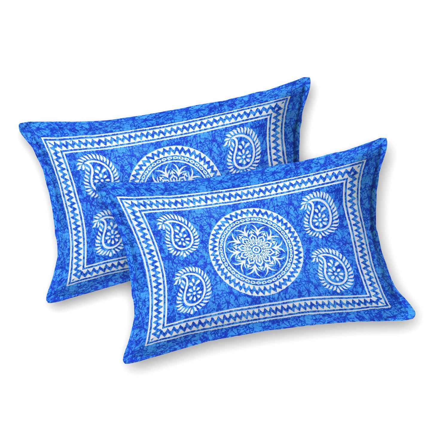 Cotton Double Jaipuri Prints Flat Bedsheet With 2 Pillow Cover