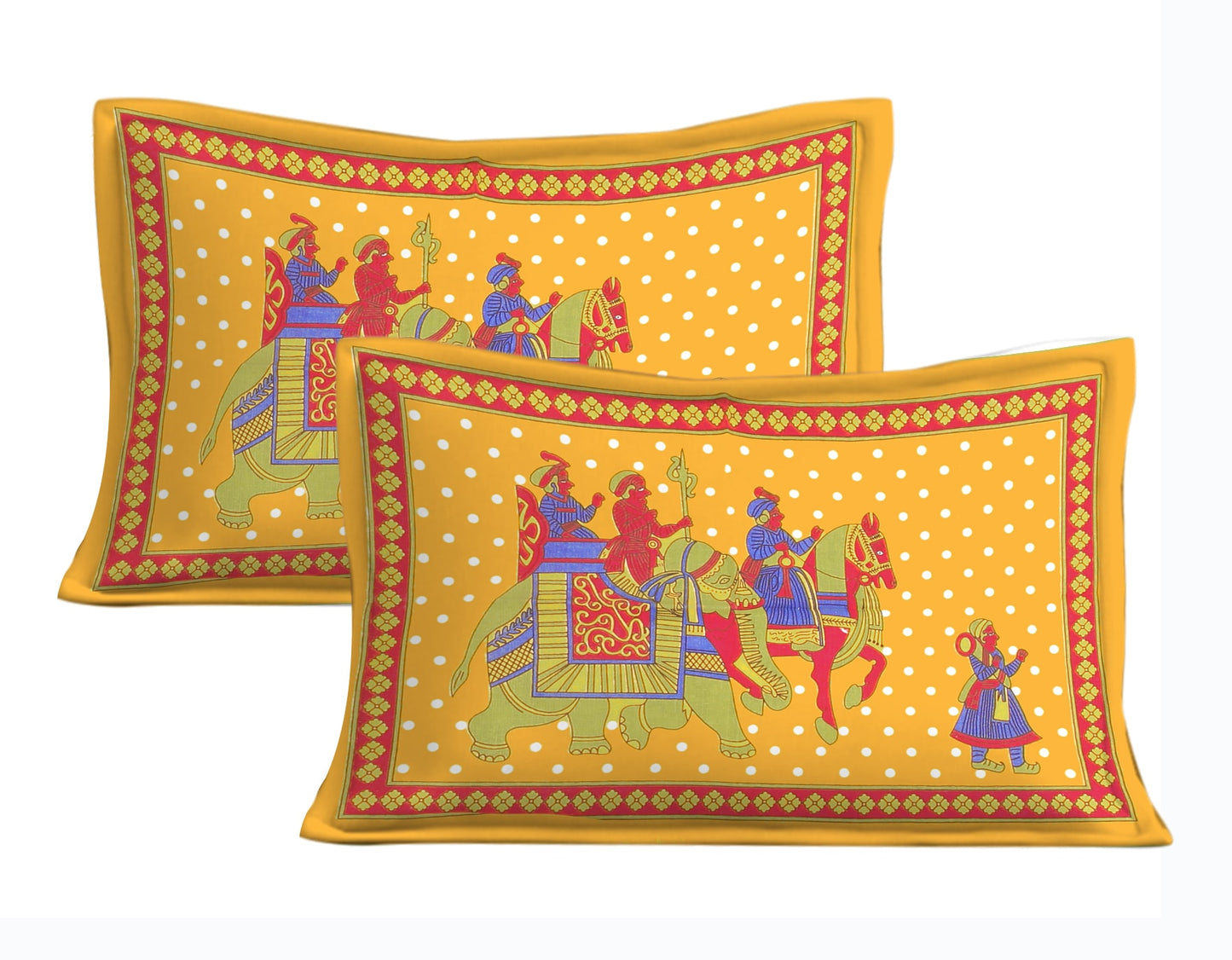 Cotton Double Jaipuri Prints Flat Bedsheet With 2 Pillow Cover