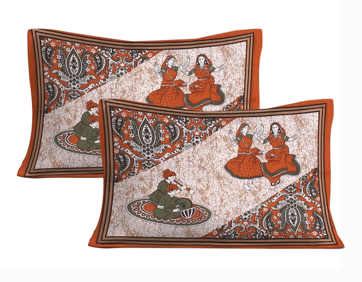 Cotton Double Jaipuri Prints Flat Bedsheet With 2 Pillow Cover