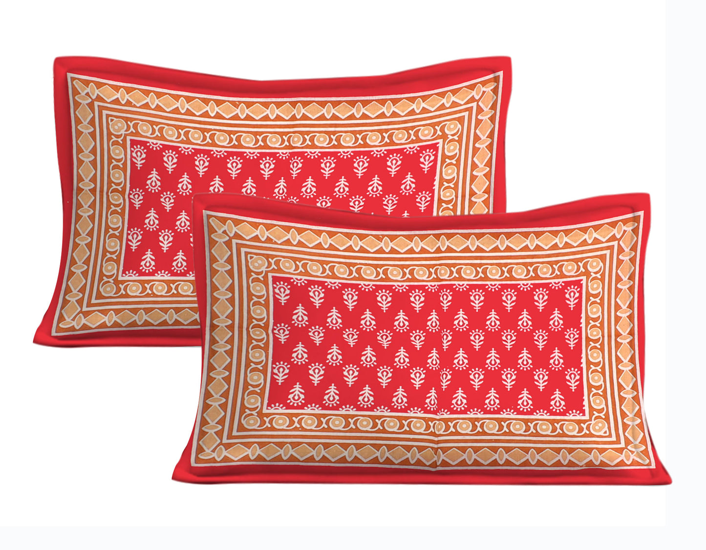 Cotton Double Jaipuri Prints Flat Bedsheet With 2 Pillow Cover