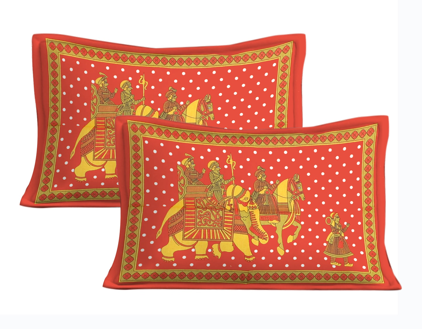 Cotton Double Jaipuri Prints Flat Bedsheet With 2 Pillow Cover