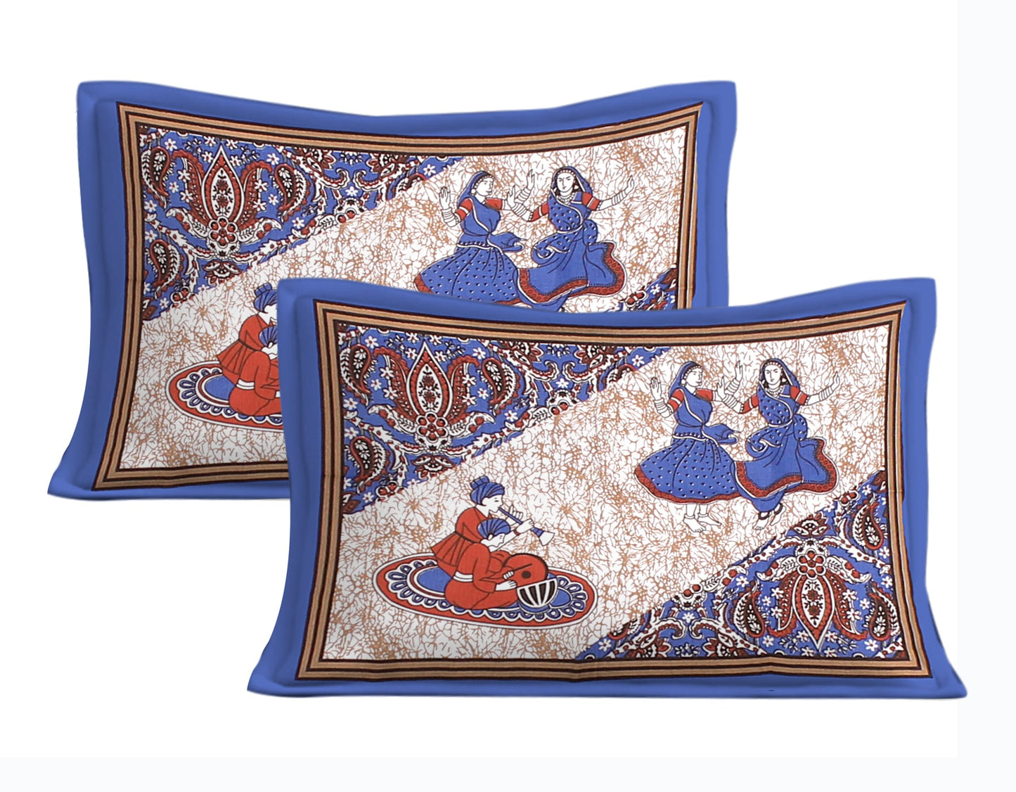 Cotton Double Jaipuri Prints Flat Bedsheet With 2 Pillow Cover