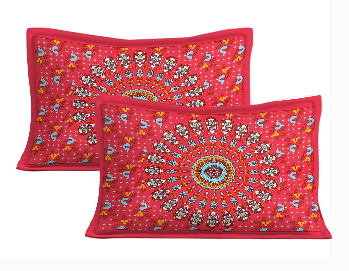 Cotton Double Jaipuri Prints Flat Bedsheet With 2 Pillow Cover