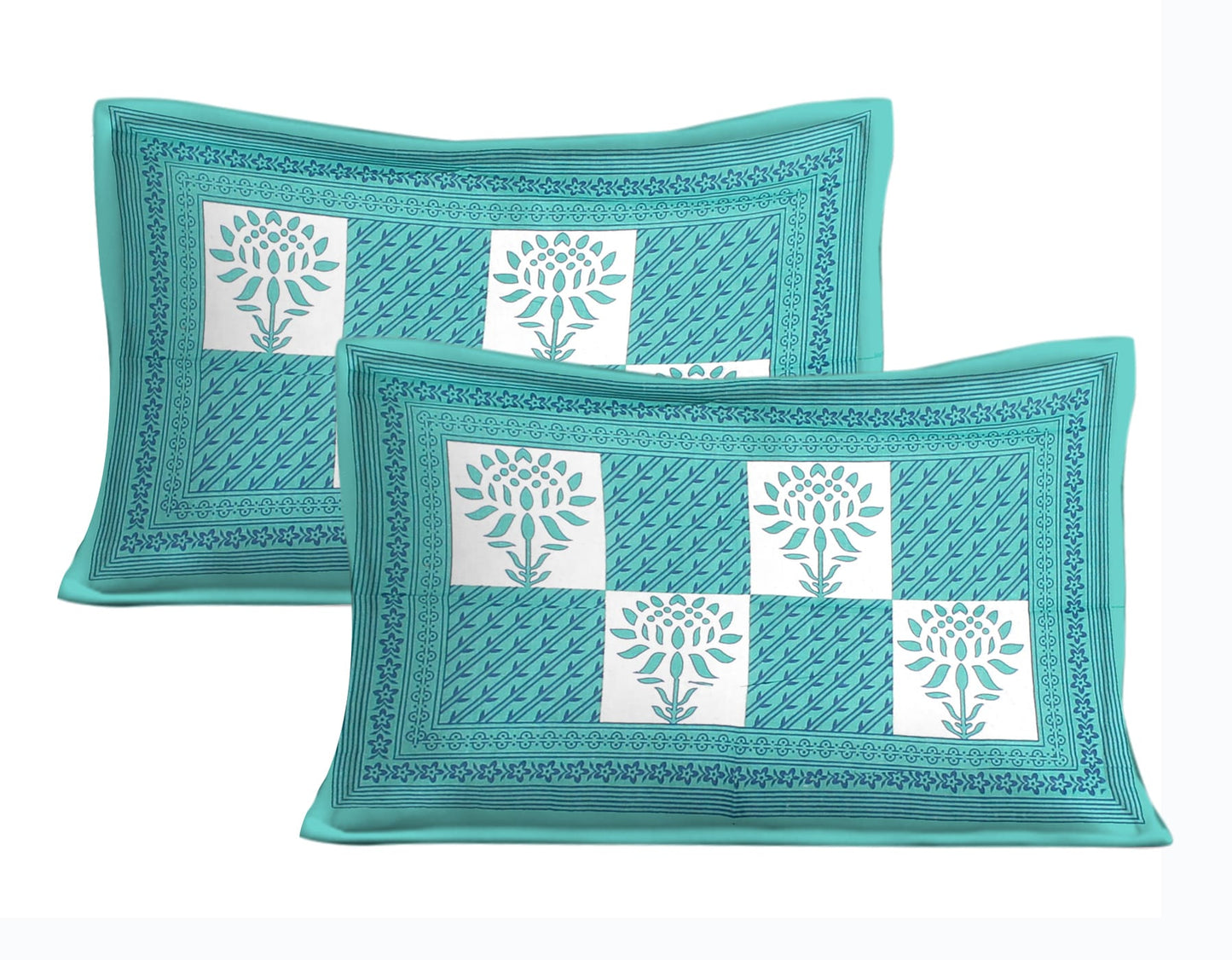 Cotton Double Jaipuri Prints Flat Bedsheet With 2 Pillow Cover