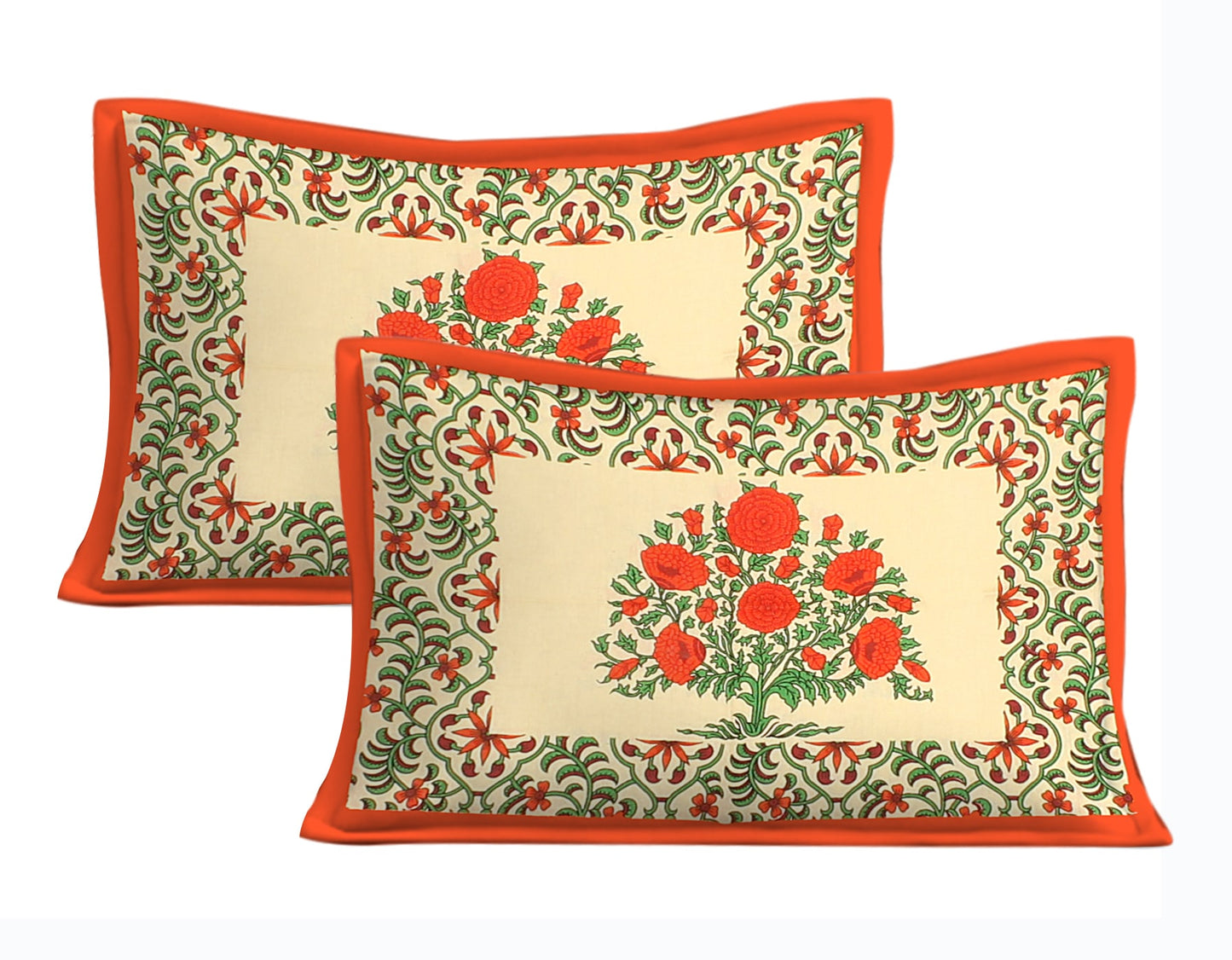 Cotton Double Jaipuri Prints Flat Bedsheet With 2 Pillow Cover