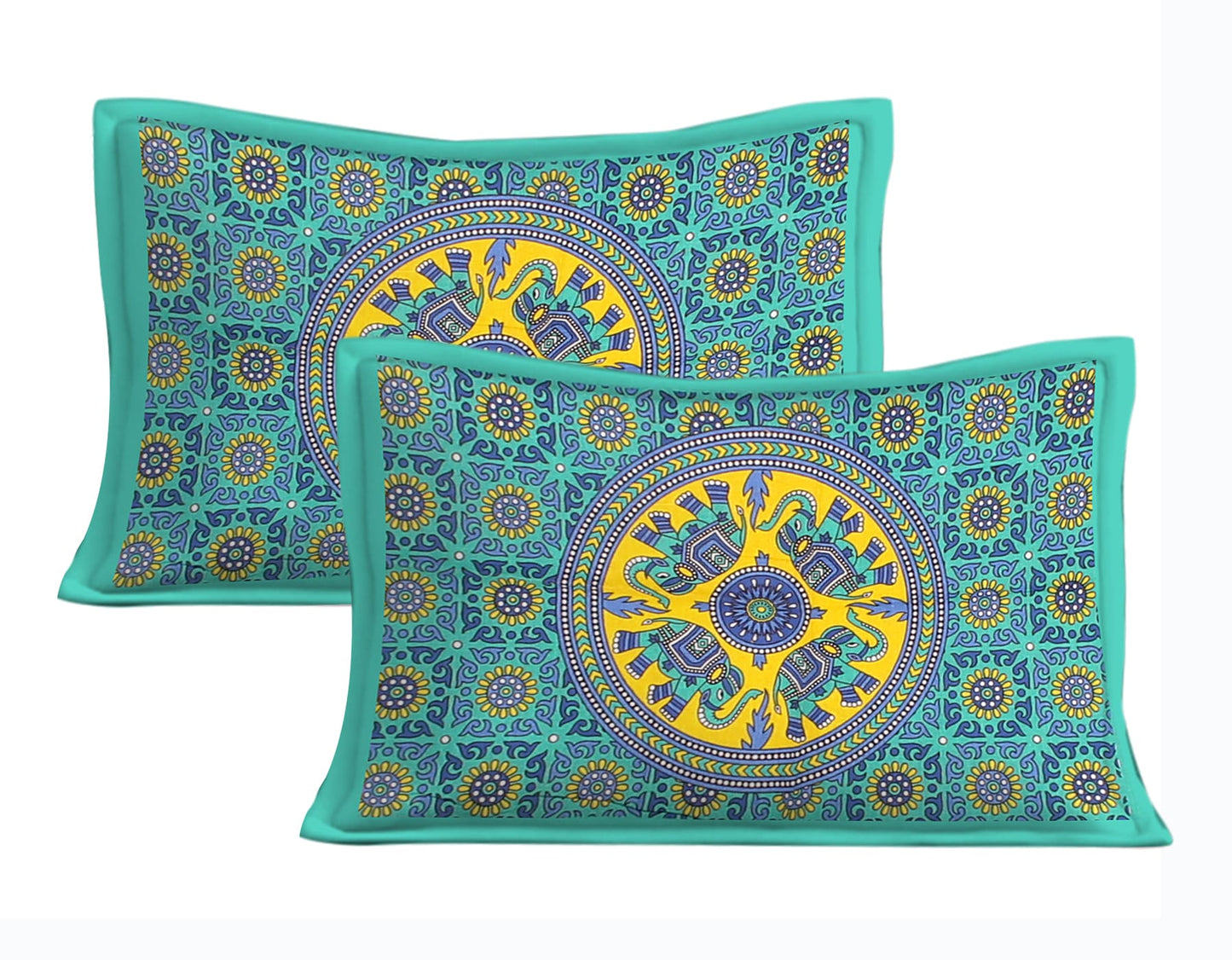 Cotton Double Jaipuri Prints Flat Bedsheet With 2 Pillow Cover