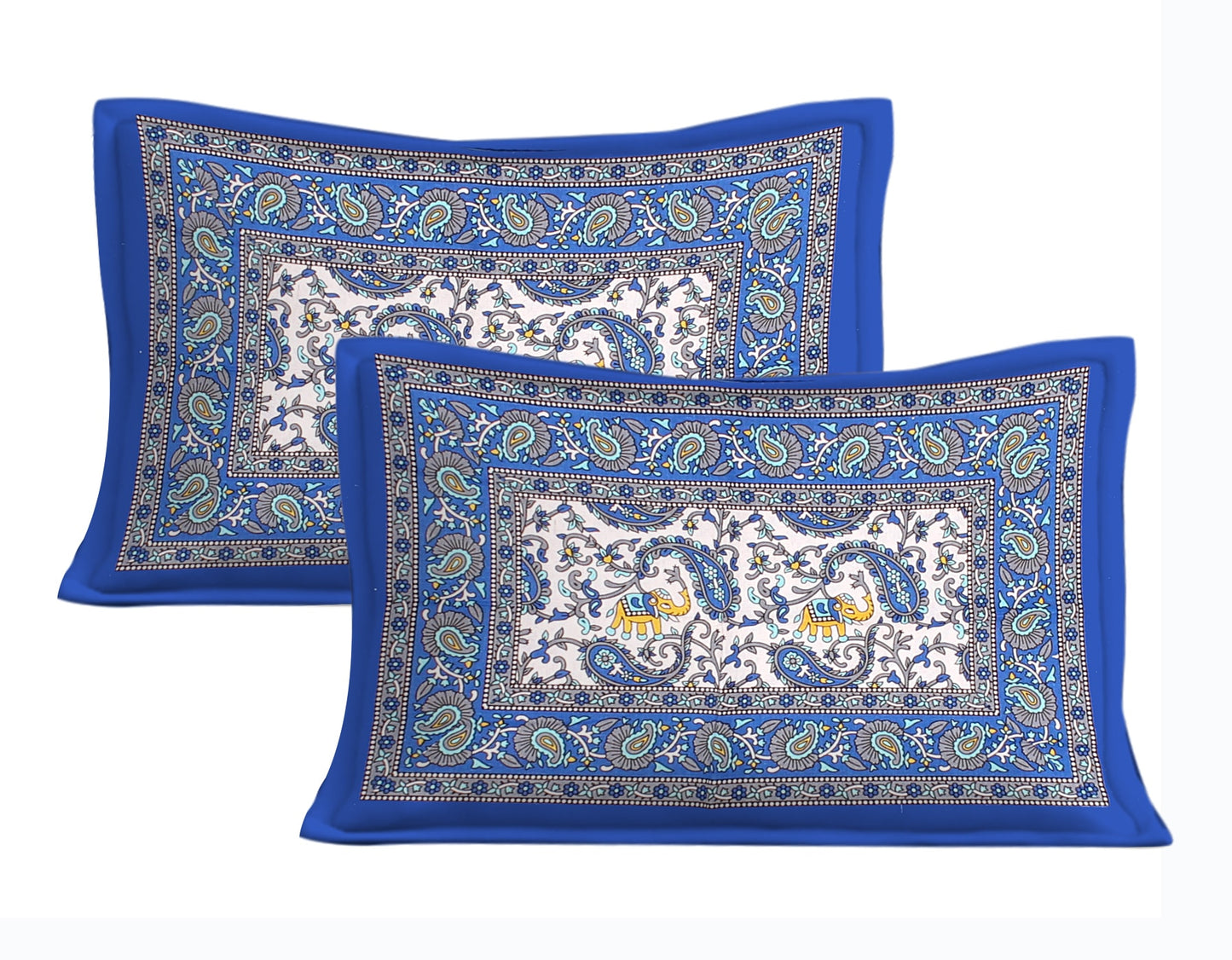 Cotton Double Jaipuri Prints Flat Bedsheet With 2 Pillow Cover