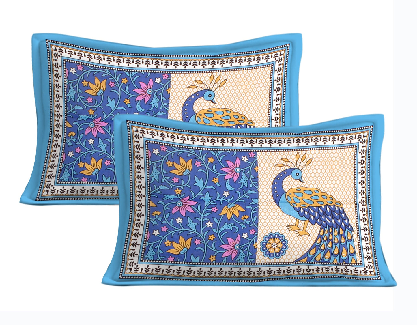Cotton Double Jaipuri Prints Flat Bedsheet With 2 Pillow Cover