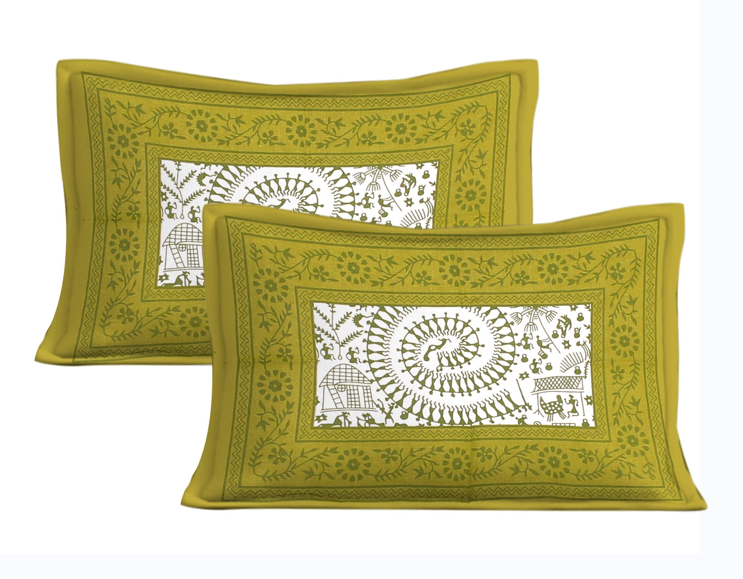 Cotton Double Jaipuri Prints Flat Bedsheet With 2 Pillow Cover