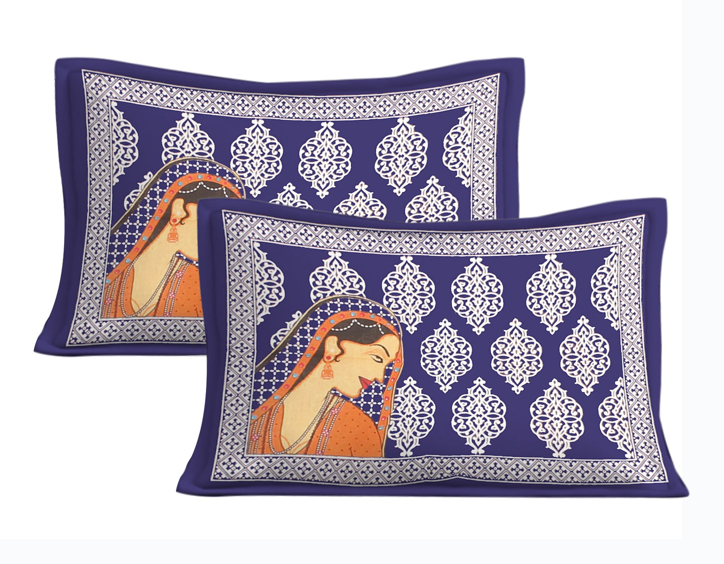 Cotton Double Jaipuri Prints Flat Bedsheet With 2 Pillow Cover