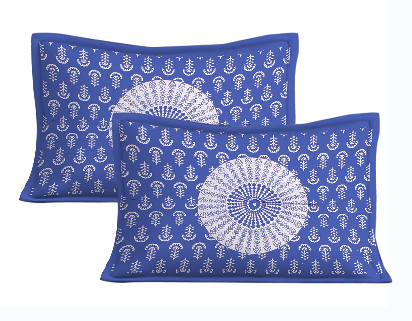Cotton Double Jaipuri Prints Flat Bedsheet With 2 Pillow Cover