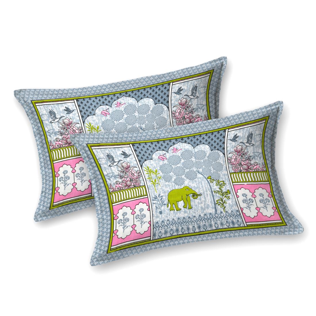 Cotton Jaipuri Diwan Size Bedsheet With 2 Zipper Pillow Cover (Size 70*100)