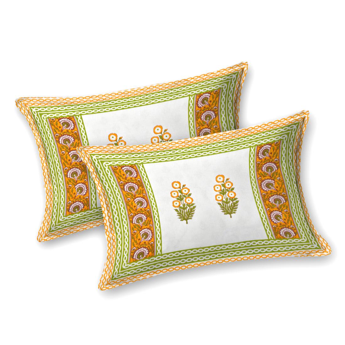 Cotton Jaipuri Diwan Size Bedsheet With 2 Zipper Pillow Cover (Size 70*100)