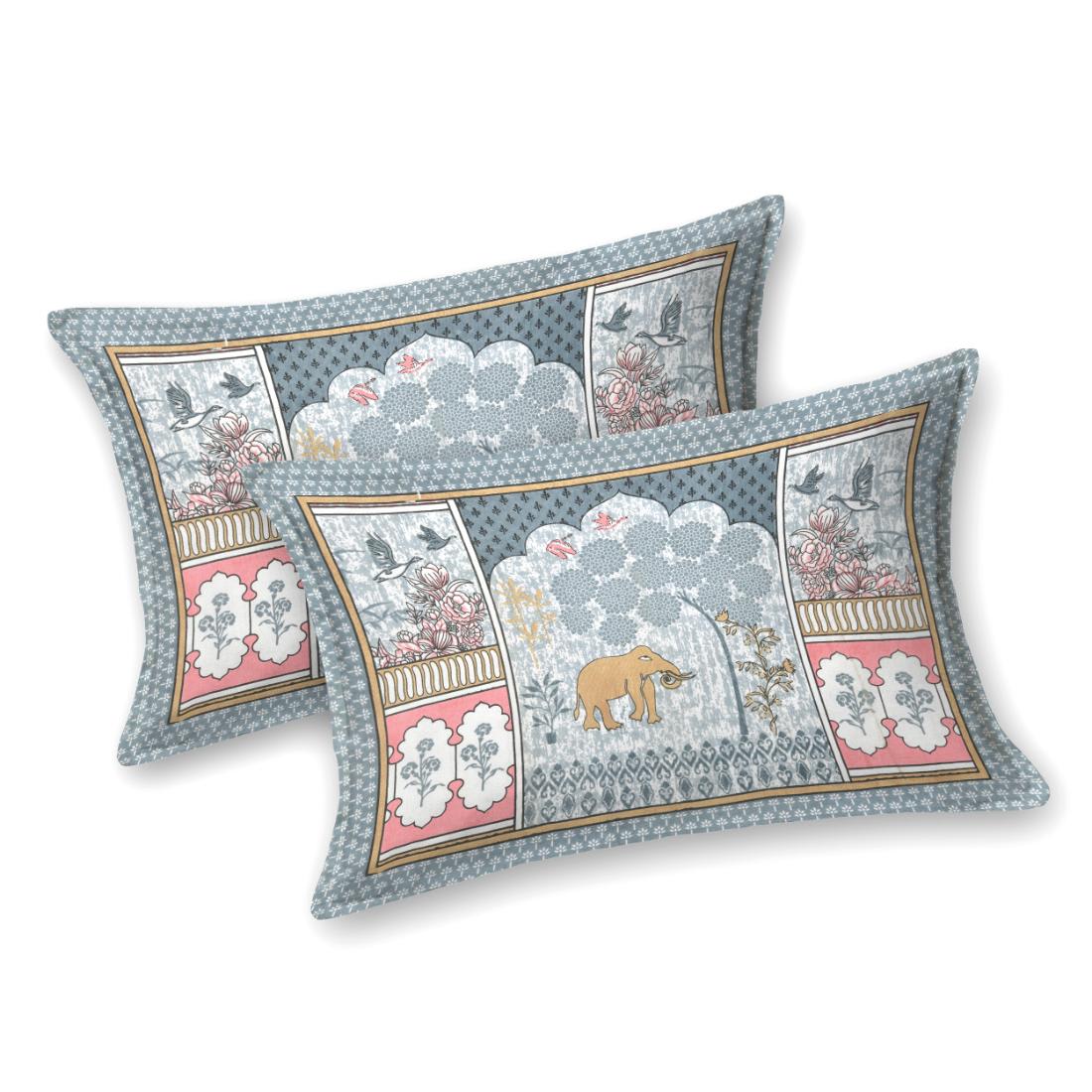 Cotton Jaipuri Diwan Size Bedsheet With 2 Zipper Pillow Cover (Size 70*100)