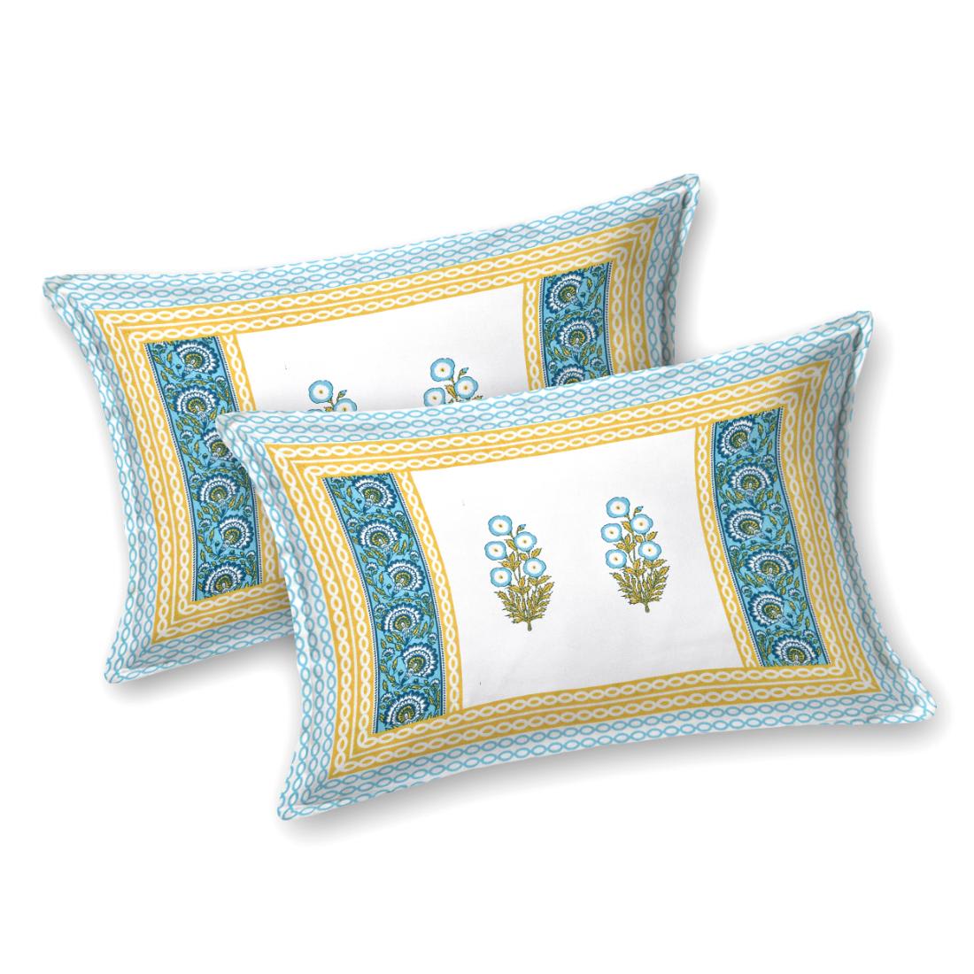 Cotton Jaipuri Diwan Size Bedsheet With 2 Zipper Pillow Cover (Size 70*100)