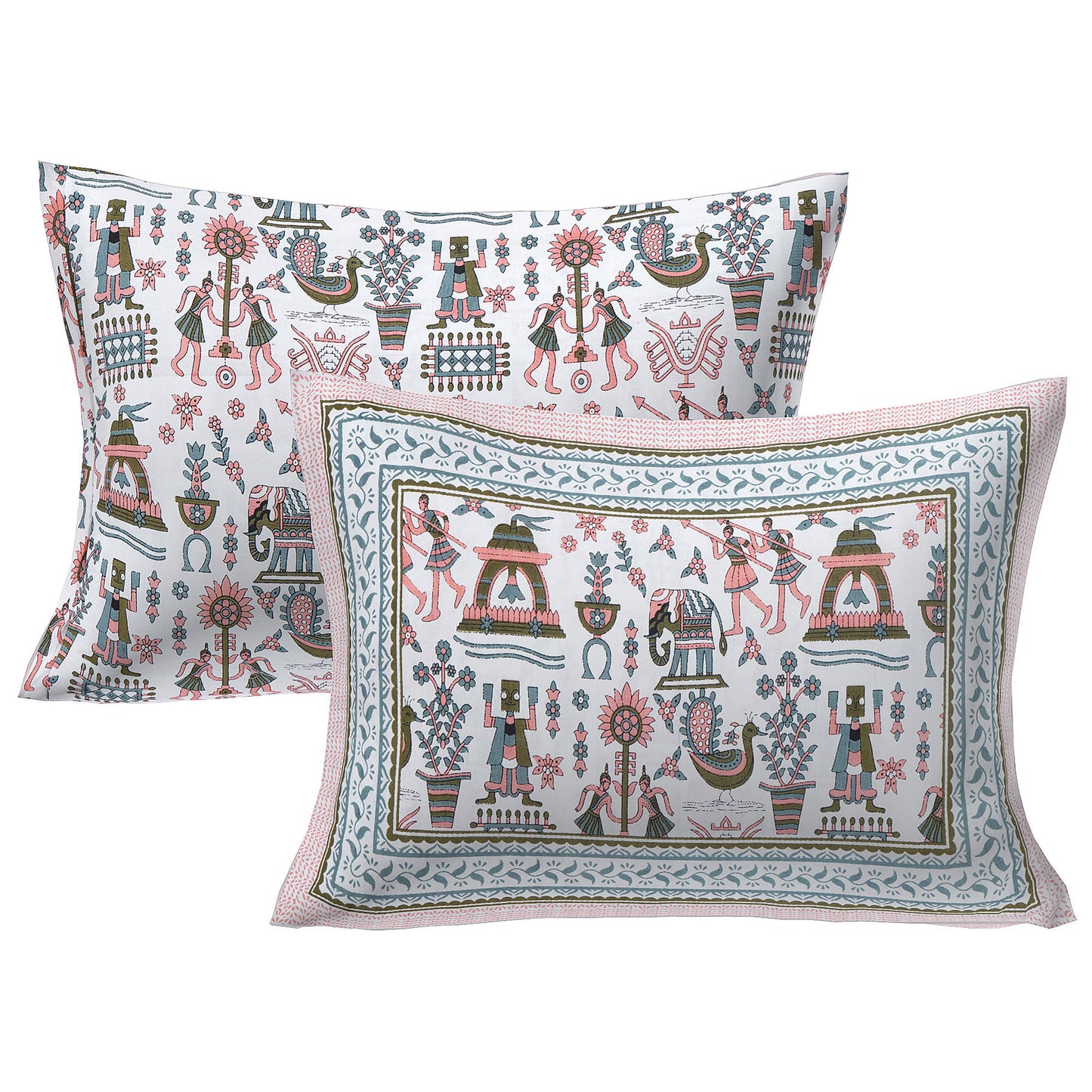 Cotton King Jaipuri Prints Flat Bedsheet (Pack of 1, Grey)