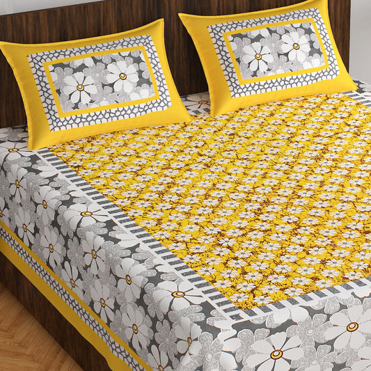 1 Cotton Printed Double Bedsheet (Yellow)