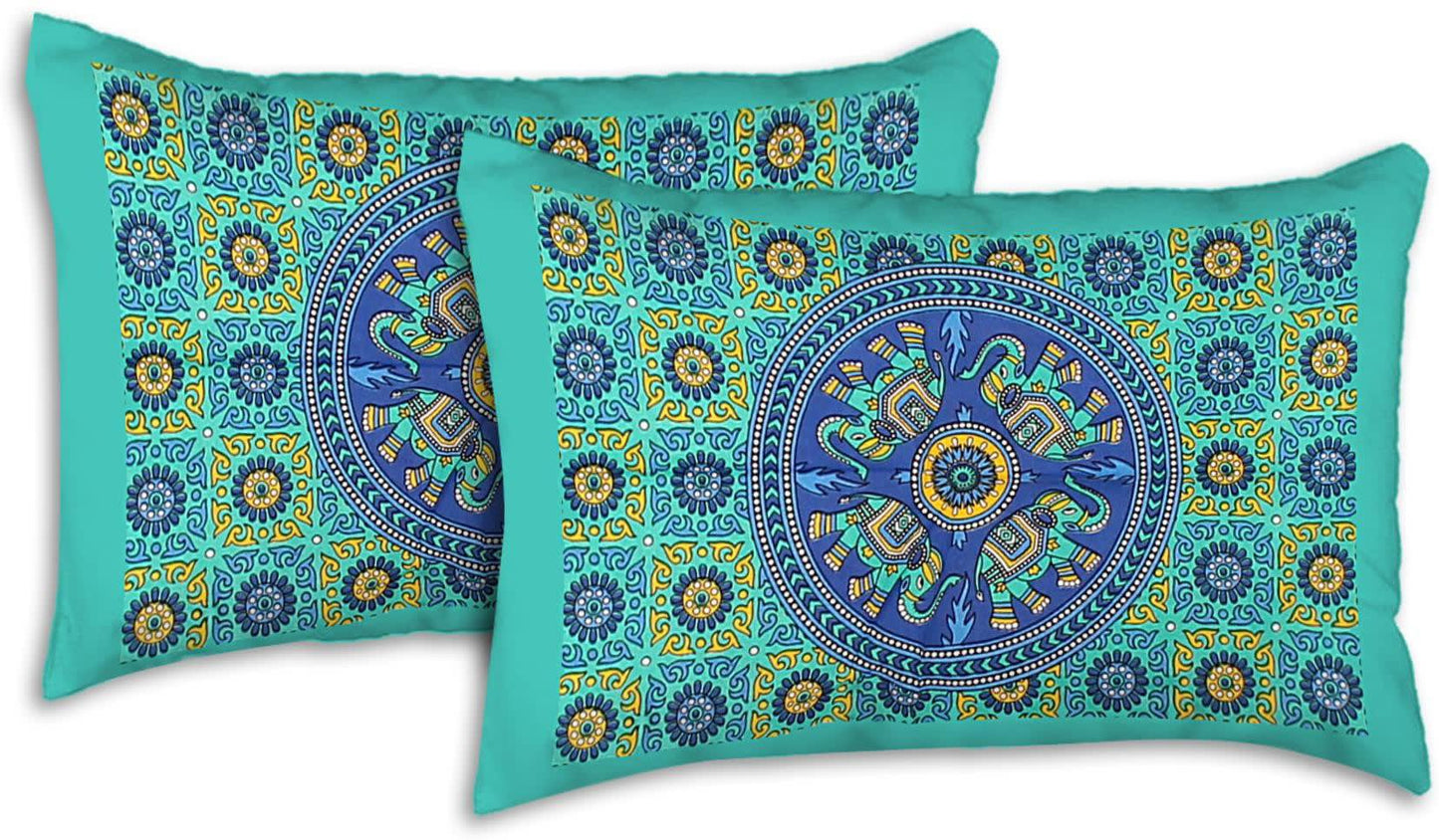 Jaipuri Prints Cotton Double Bedsheet (Green)