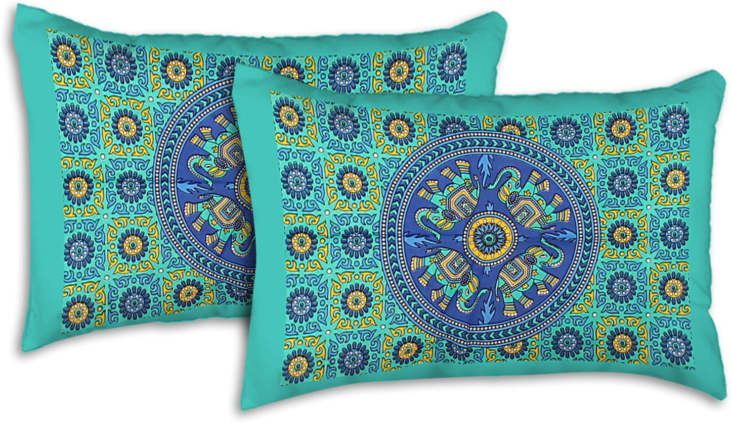 Jaipuri Prints Cotton Double Bedsheet (Green)