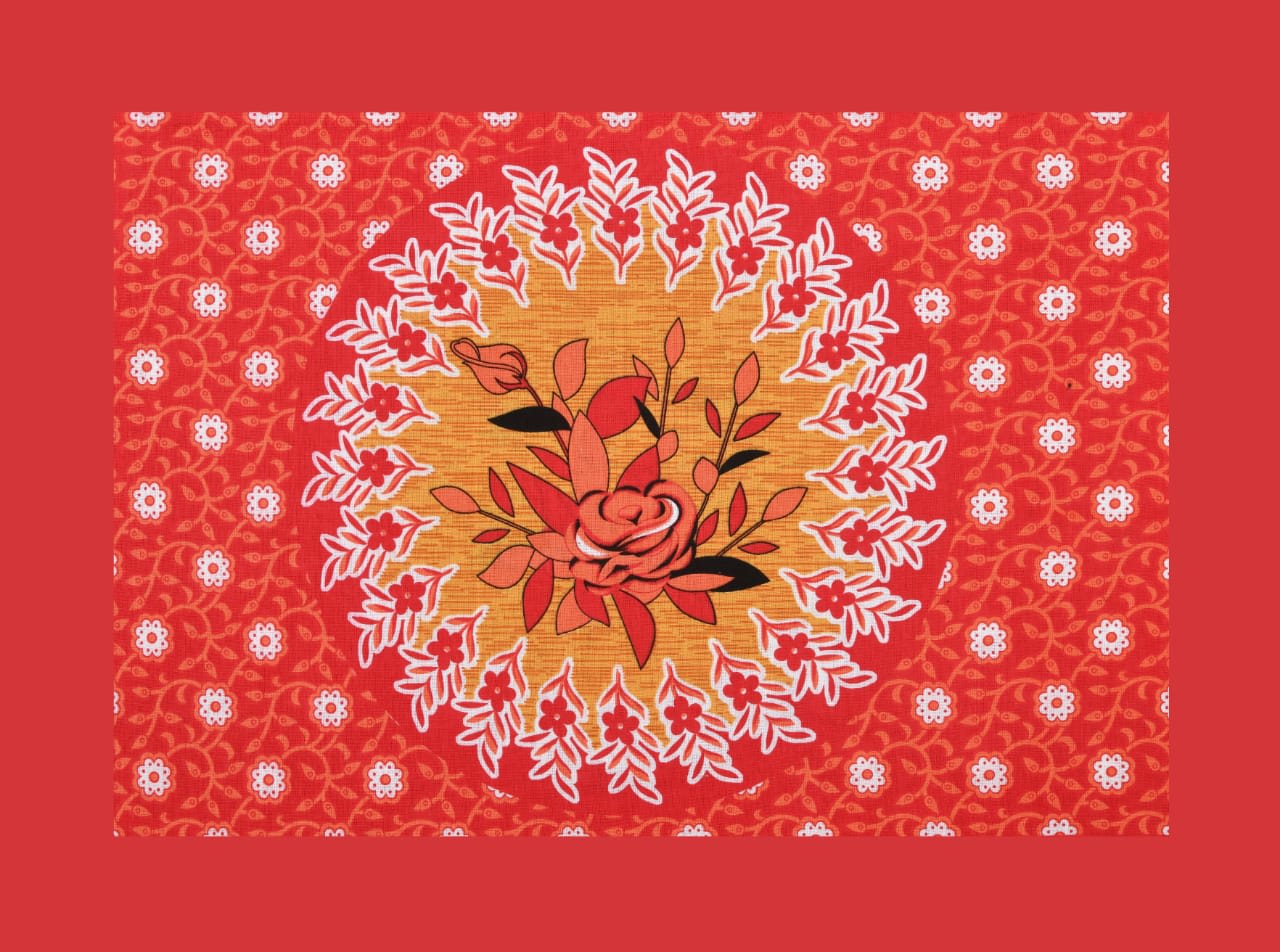 Jaipur Print Cotton Double Printed Flat Bedsheet (Pack of 1, Red)