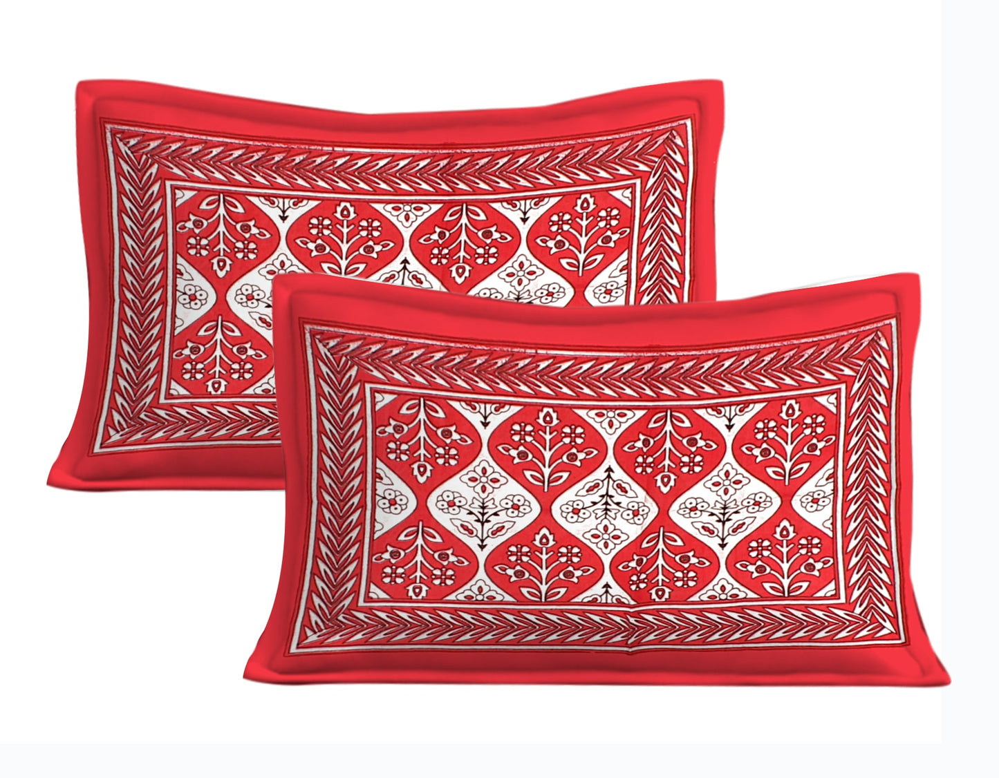 Jaipuri Cotton Double Prints Flat Bedsheet (Pack of 1, Red)
