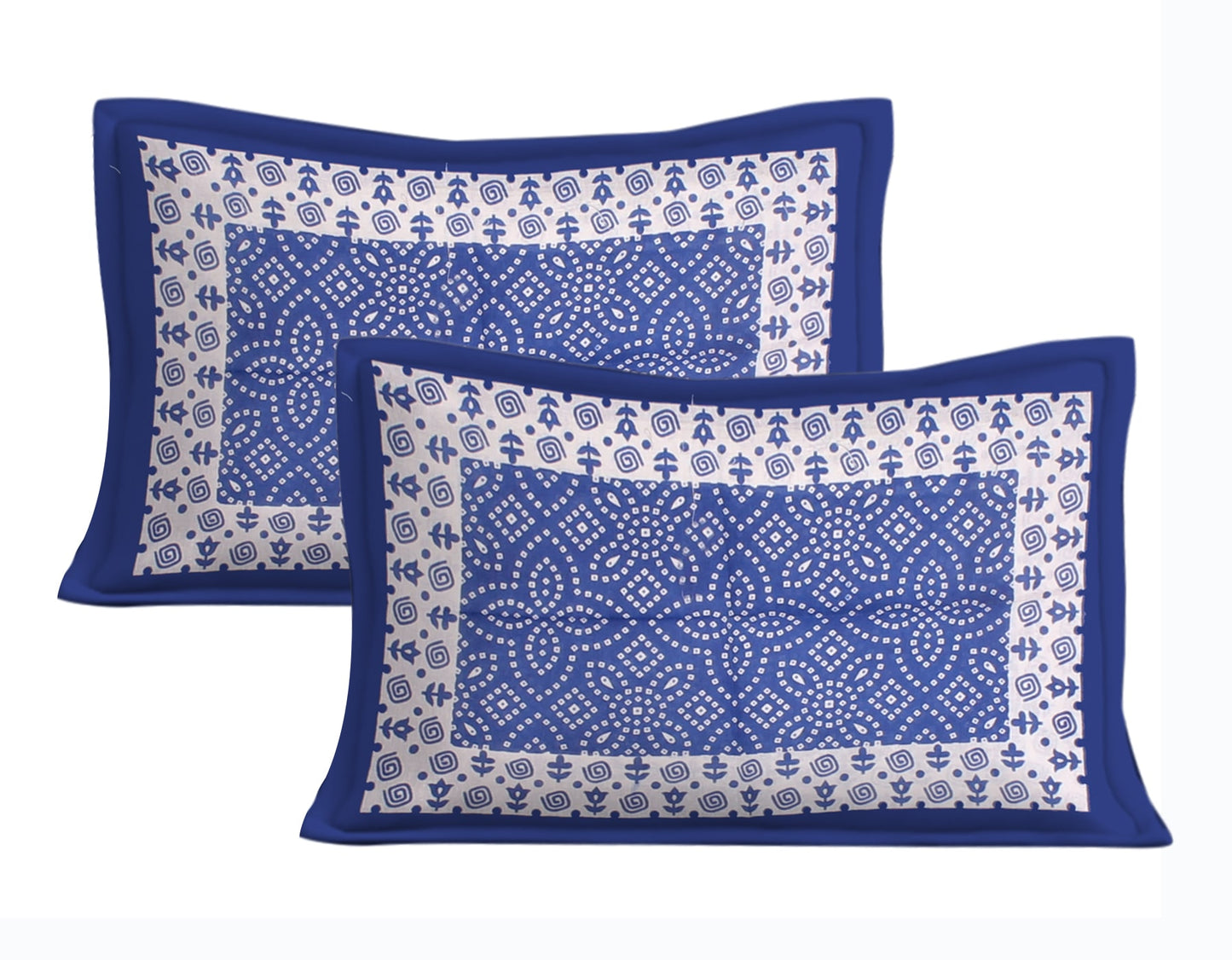 Jaipuri Prints Cotton Double Bedsheet with 2 Pillow Covers -(Blue )