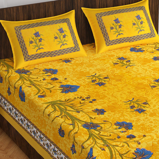 100% Cotton Printed Double Bedsheet (Yellow)