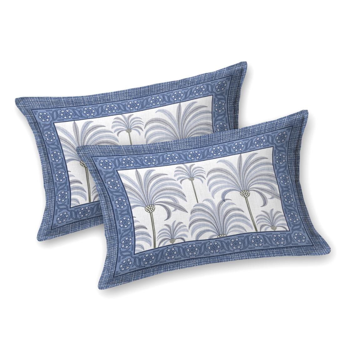 Khajoor print Cotton double bedsheet with 2 pillow cover Blue