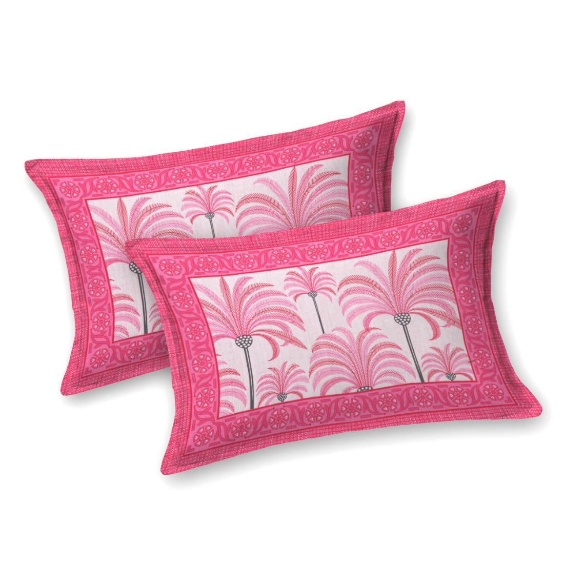 Khajoor print Cotton double bedsheet with 2 pillow cover Pink