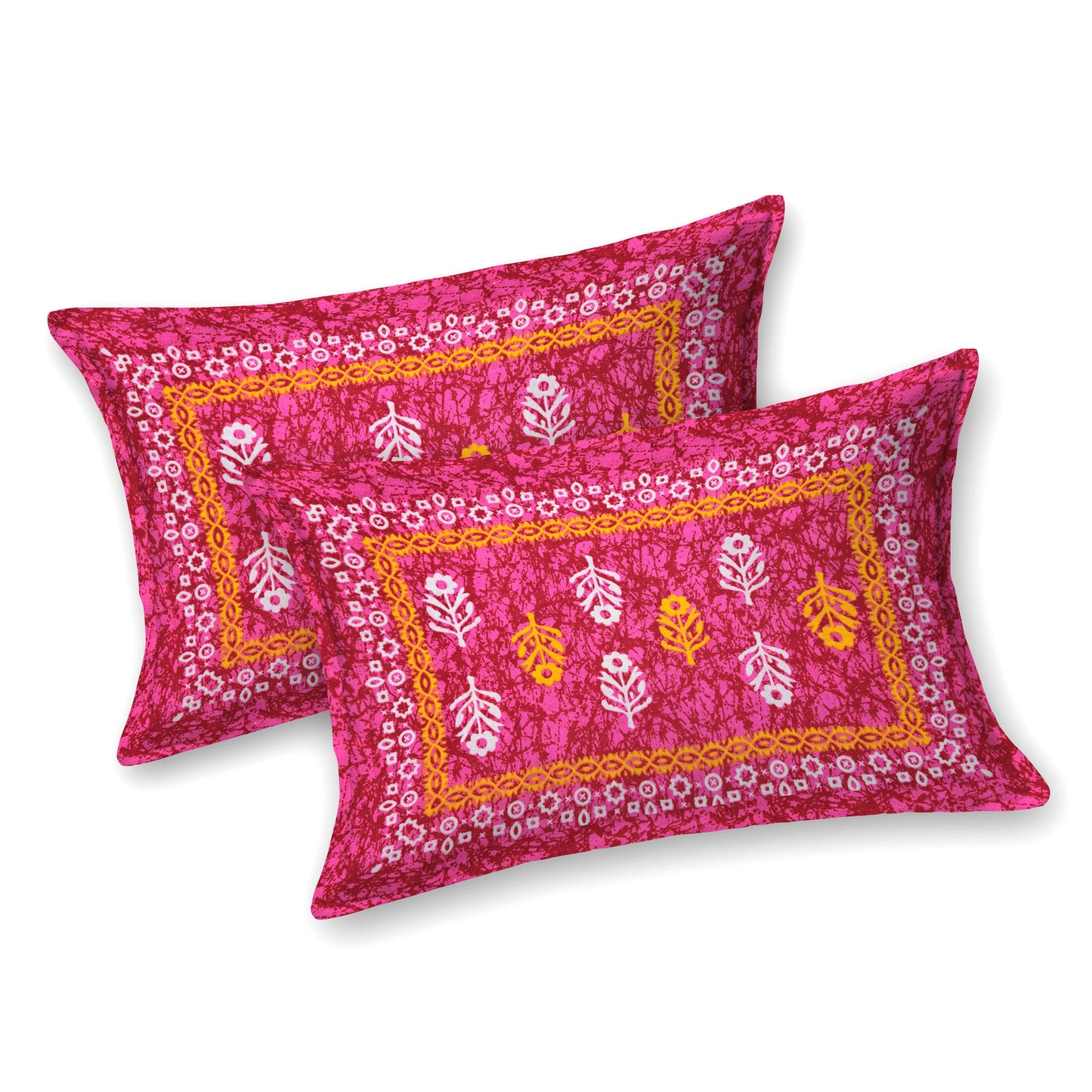 Motif Printed Jaipuri Cotton Double Bedsheet with 2 Pillow Covers (Pink)