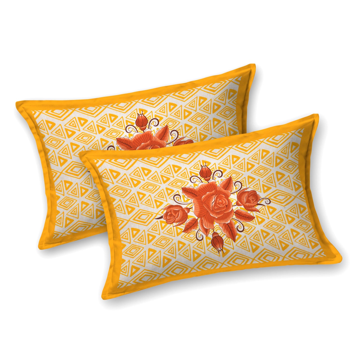 Floral Print Cotton Double Bed Sheet (Yellow)