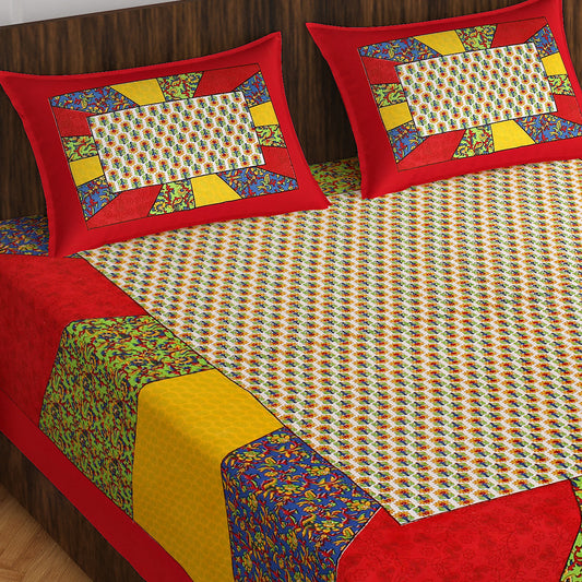 100% Cotton Printed Double Bedsheet (Red)