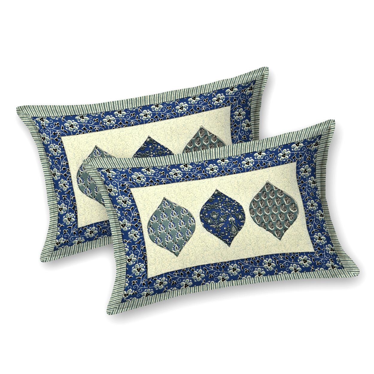 Rajasthani Cotton King Size Printed Flat Bedsheet 90*108 With 2 Zipper Pillow Cover