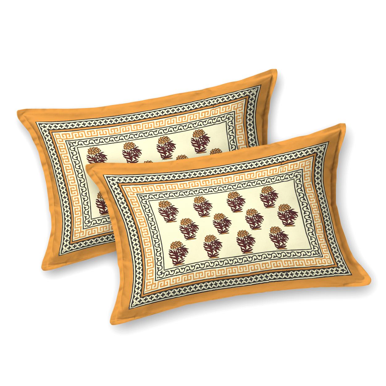 Rajasthani Cotton King Size Printed Flat Bedsheet 90*108 With 2 Zipper Pillow Cover