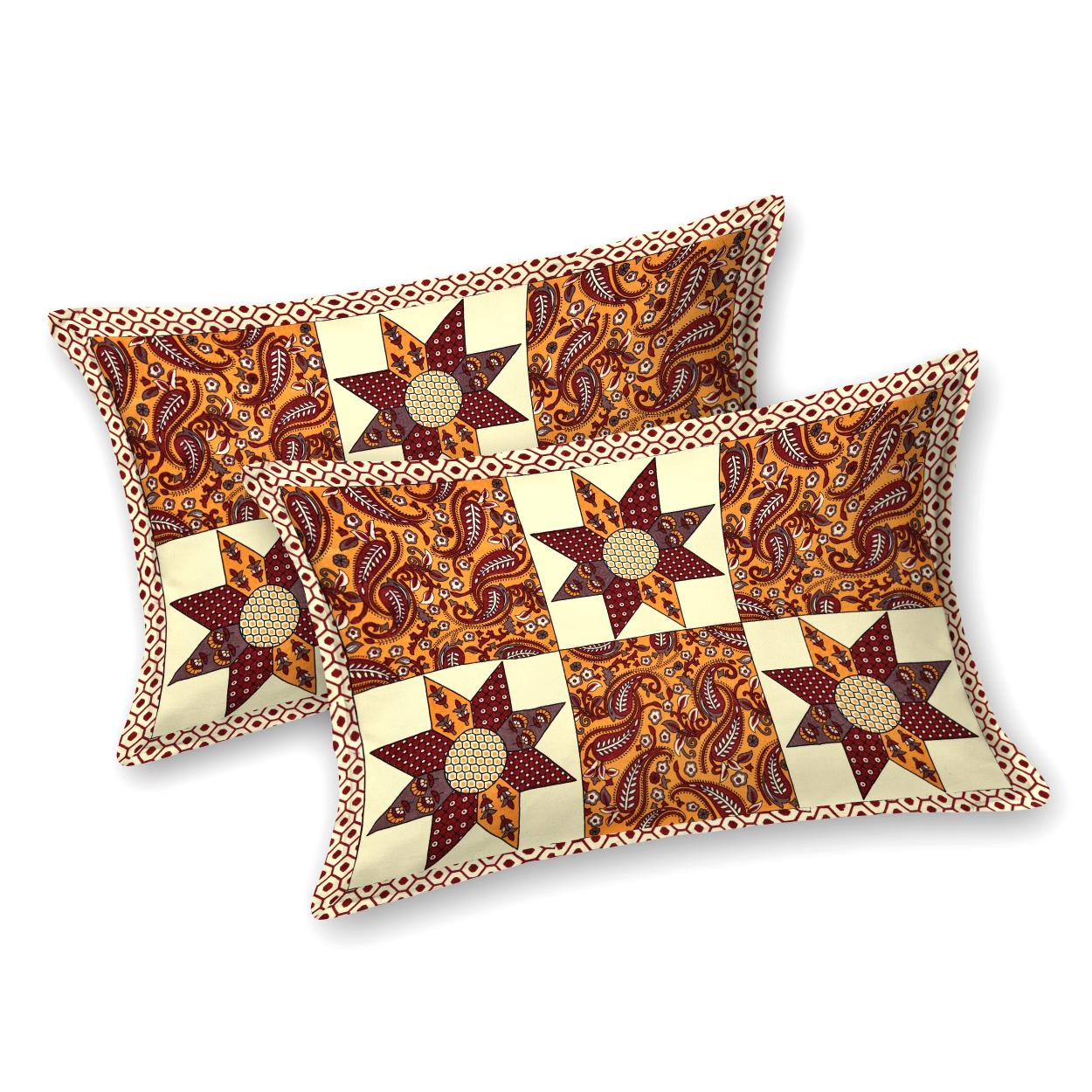 Rajasthani Cotton King Size Printed Flat Bedsheet 90*108 With 2 Zipper Pillow Cover