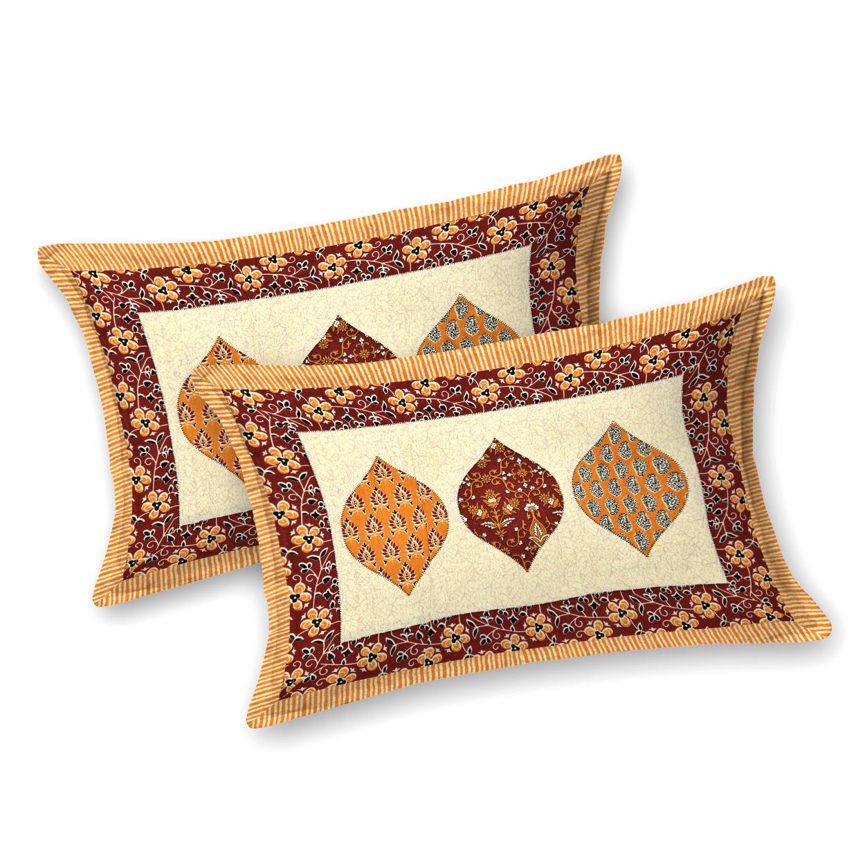 Rajasthani Cotton King Size Printed Flat Bedsheet 90*108 With 2 Zipper Pillow Cover