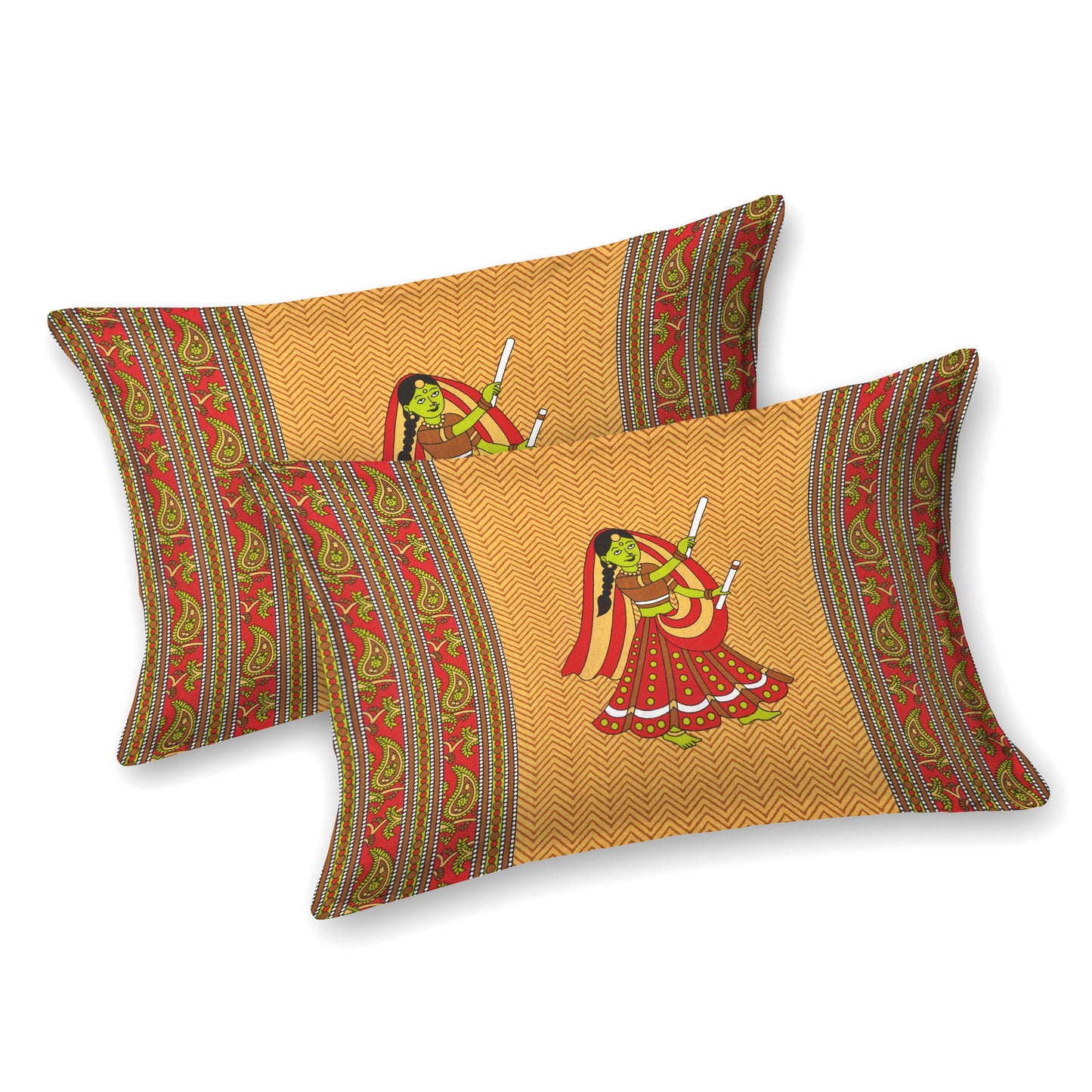 Rajasthani Jaipuri Traditional Double Bed Bedsheet with 2 Pillow Covers - ( Musturd)