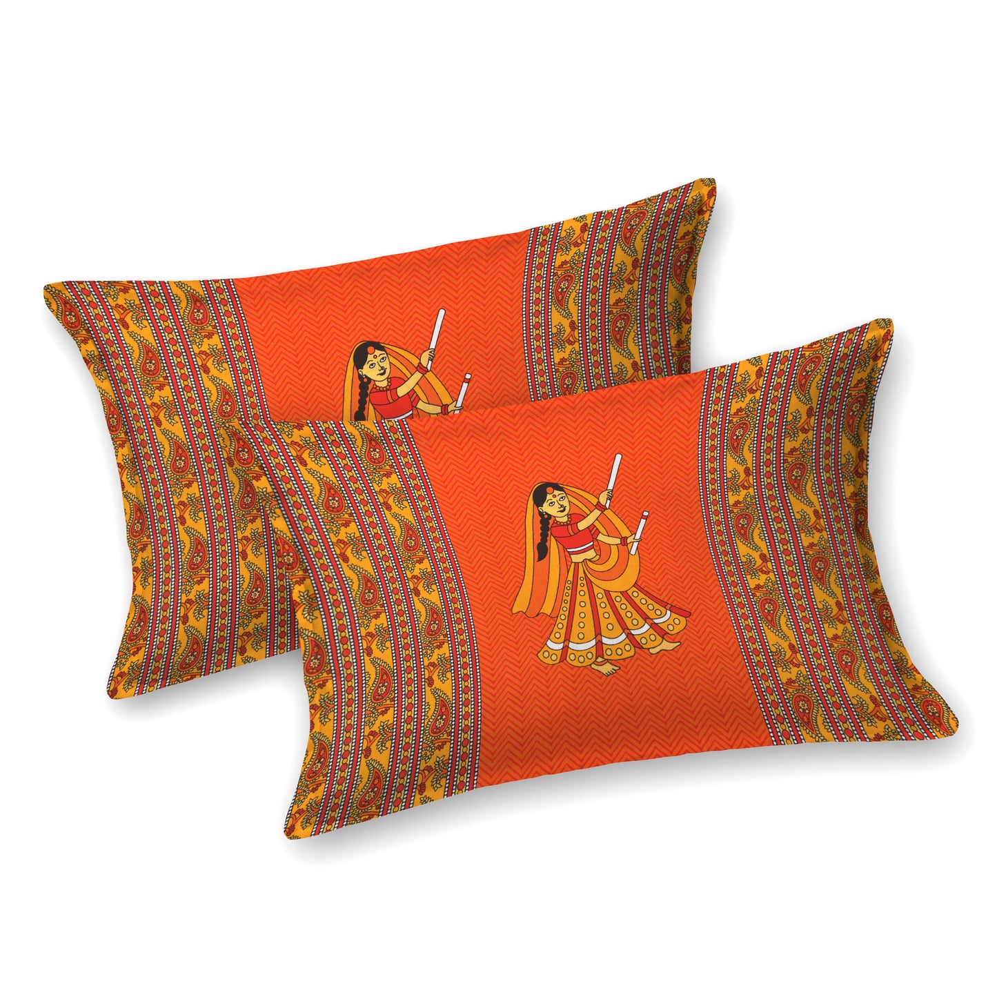 Rajasthani Jaipuri Traditional Double Bed Bedsheet with 2 Pillow Covers - ( Orange)