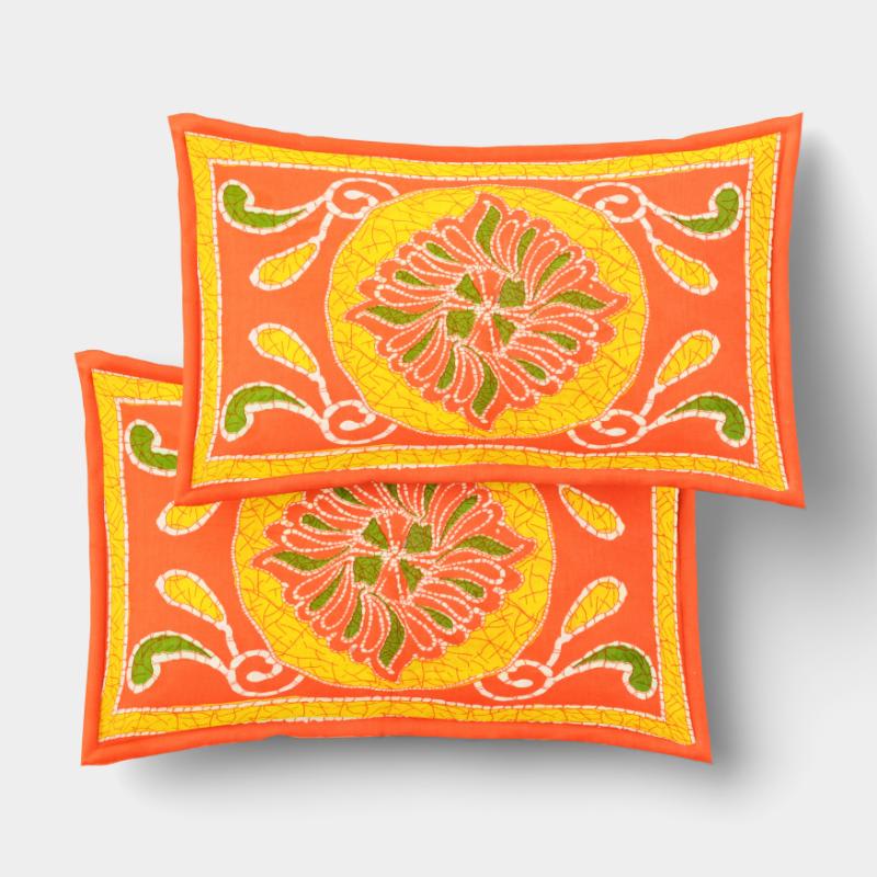 Rajasthani Jaipuri Traditional Double Bedsheet with 2 Pillow Covers - ( Orange)