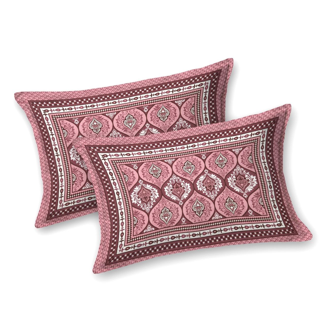 Rajasthani Print Cotton Double Bedsheet with 2 Pillow Covers (Pack of 1, Maroon )
