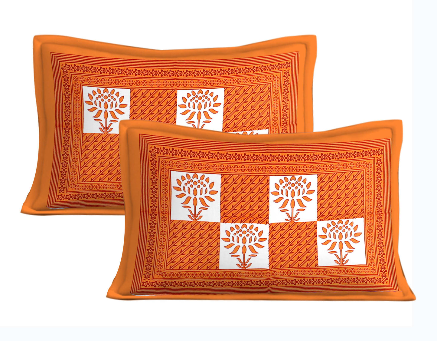 Jaipuri Prints Cotton Double Bedsheet (ORANGEE)